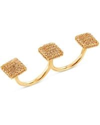 SALLY SKOUFIS - Pyramid Double Finger Ring With Made Cz Diamond Stimulant - Lyst