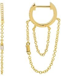 KAMARIA - Chain & Diamond Drop Huggie Earrings - Lyst