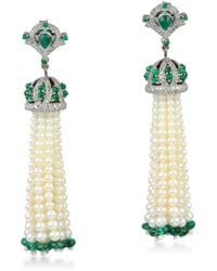 Artisan - 18K & Emerald, Pearl & Diamond Thread Drop Earrings - Lyst