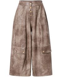 Metamorph - Wide-Leg Faux Suede Trousers With Buttons - Lyst