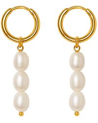 My Little Nature - Dangle Freshwater Pearls Earrings With Three Pearls And Plated Hoops - Lyst