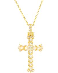 Kylie Harper - Luxurious Baguette Cut Diamond Cz Cross Pendant Necklace - Lyst