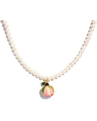 I'MMANY LONDON - Real Flower Bella Rosa Rosebud And Freshwater Pearl Necklace With Green Crystal - Lyst