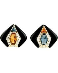 Artisan - 14K Topaz, Citrine, Diamond & Onyx Stud Earrings - Lyst