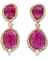Artisan - Solid Yellow Gold Natural Ruby Pave Diamond Designer Dangle Earrings Jewelry - Lyst