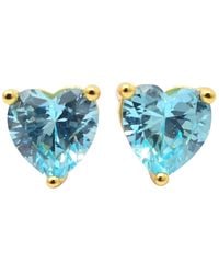 Harfi - Aquamarine Heart March Birthstone Stud Earrings - Lyst