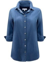 Perlavera - Ginger Mid Washing Denim Three Quarter Sleeve Length Missy Fit Shirt - Lyst