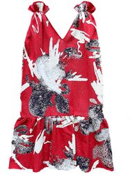 Arto. - Shoulder Ruffles Gathered Floral Midi Dress - Lyst