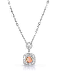 Genevive Jewelry - Cubic Zirconia Sterling Silver White Gold Champagne Square Shape Drop Necklace - Lyst