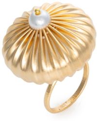 Meraki by Rashmi Bajaj - Luna Plated Chunky Ring With Delicate Pearl - Lyst