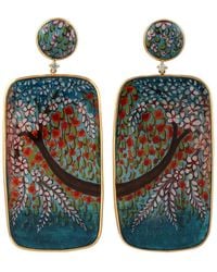 Artisan - Pearl Dangle Earrings 18k Gold Natural Diamond Enamel - Lyst