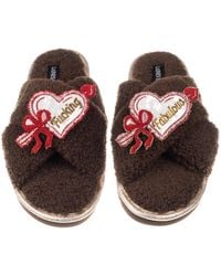 Laines London - Neutrals Neutral Boucle Slippers With Fucking Fabulous Hearts Brooches - Lyst