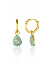 Spero London - Enamelled Jewelled Sterling Drop Hoop Earring - Lyst