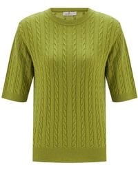 Peraluna - Nicole Cable Knit Cashmere Blend Short Sleeve Blouse - Lyst