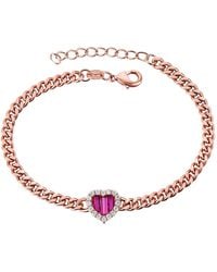 Genevive Jewelry - Genevive Sterling Plated With Ruby Heart Shaped Cubic Zirconia Adjustable Tennis Bracelet - Lyst