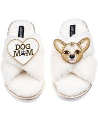 Laines London - Neutrals Laines Neutral Boucle Slippers With Princess Chihuahua & Dog Mum Mom Brooches - Lyst