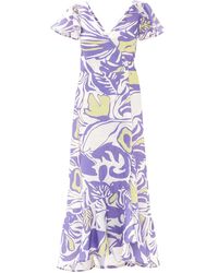 Haris Cotton - Printed Wrap Dress With Butterfly Sleeve High And Low Hem - Lyst