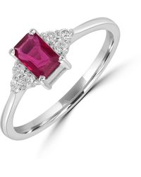 Artisan - Emerald Cut Ruby And Diamond Three-Stone Ring - Lyst