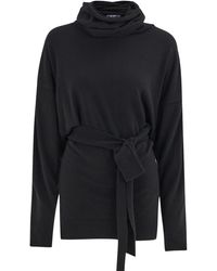 Peraluna - Cashmere Blend Mock Neck Belted Knitwear Long Pullover - Lyst