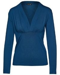 Conquista - Petrol Long Sleeve Faux Wrap Top - Lyst
