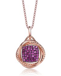 Genevive Jewelry - Sterling Silver With Rose Gold & Black Plated Circular Rope Style Halo Pendant With Purple Round Cubic Zirconias Pave Necklace - Lyst