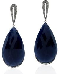 Artisan - Handmade Blue Sapphire Dangle Earrings 18k White Gold Diamond - Lyst