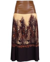 Lalipop Design - Neutrals All-Over Graphic Design Pleated Skirt With Vegan Leather Detailing - Lyst