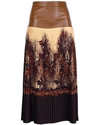 Lalipop Design - Neutrals All-Over Graphic Design Pleated Skirt With Vegan Leather Detailing - Lyst