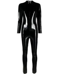 LIA ARAM - Long-Sleeve Faux-Leather Jumpsuit - Lyst