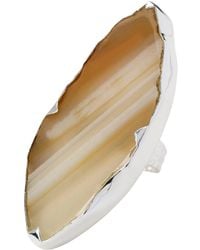 YAA YAA LONDON - Sterling Silver Grande Amber Tan Gemstone Adjustable Ring - Lyst