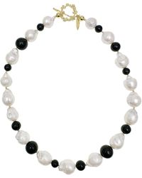 Farra - Baroque Pearls With Obsidian Chunky Necklace - Lyst