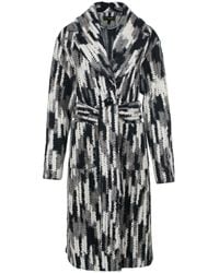 Conquista - Long Wool Blend Jacquard Style Coat - Lyst