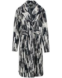 Conquista - Long Wool Blend Jacquard Style Coat In Neutral Shades With Belt - Lyst