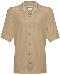 Monique Store - Neutrals Linen Button Down Short Sleeve Shirt - Lyst
