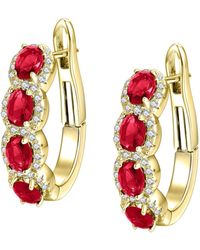 Genevive Jewelry - Sterling Plated Ruby Cubic Zirconia Oblong Hoop Leverback Earrings - Lyst