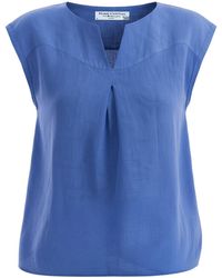 Haris Cotton - Linen Short Sleeve Blouse With Front Pleat Regatta - Lyst
