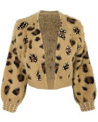Saachi - Animal Print Pearl Cardigan - Lyst