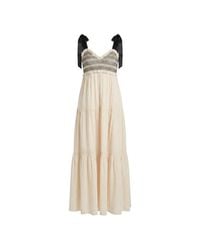 Modenaire - Neutrals Lace Trim Maxi Dress Smocked Form - Lyst