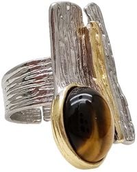 Farra - Tiger Eye Stone Statement Ring - Lyst