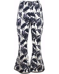 Lalipop Design - Palm Leaves Printed Cotton Flared Cropped Pants - Lyst
