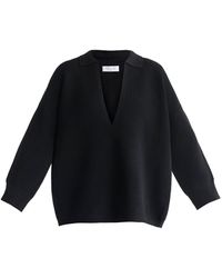 Paisie - Low Cut Polo Collar Ribbed Jumper - Lyst