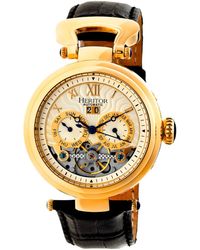 Heritor - Ganzi Semi-skeleton Leather-band Watch With Day And Date - Lyst