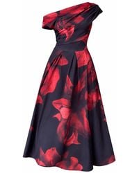 Girl In Mind - Betty Asymmetric Neckline Skater Midi Floral - Lyst