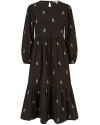 Yumi' - Long Sleeve Midi Dress With Floral Embroidery - Lyst