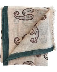 Heritagemoda - Neutrals Handwoven Light Linen Scarf With Handblock Paisley Print - Lyst