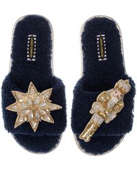 Laines London - ' Teddy Towelling Slipper Sliders With Christmas & Nutcracker & Star - Lyst