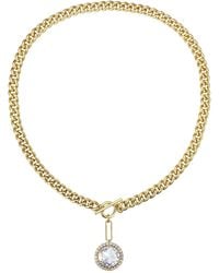 Genevive Jewelry - Rachel Glauber Plated Sterling Silver With Cubic Zirconia Cluster Drop Curb Chain Necklace W/ toggle Clasp - Lyst