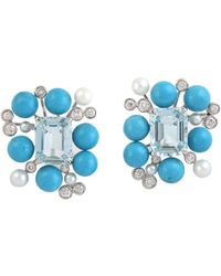Artisan - 14K Aquamarine, Pearl & Diamond Stud Earrings - Lyst