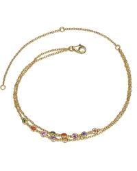 Genevive Jewelry - Sterling Plated Champagne, Amethyst, Ruby, & Peridot Double Layer Rolo Chain Anklet, Adjustable Length - Lyst