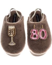 Laines London - Neutrals Flatform Cloud Closed Toe Slippers With 80Th Birthday & Champagne Glass Brooches - Lyst